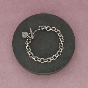 sterling silver pink mother of pearl & pave diamond toggle bracelet size 7in